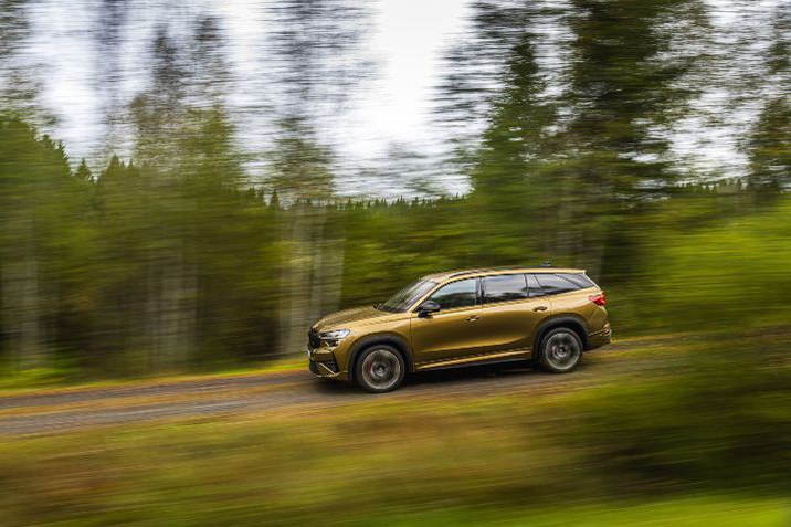 Skoda Kodiaq egy erdei úton megy